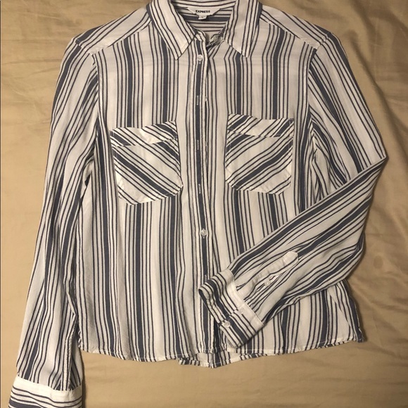Express striped button up blouse. - Picture 1 of 2